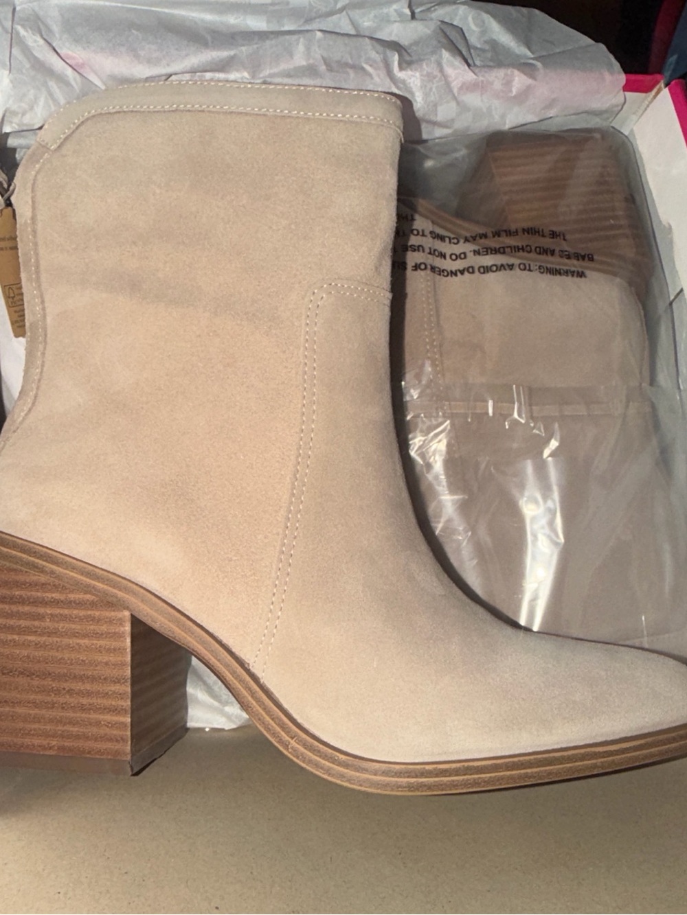 Vince Camuto Beige Suede Block Heel Ankle Booties